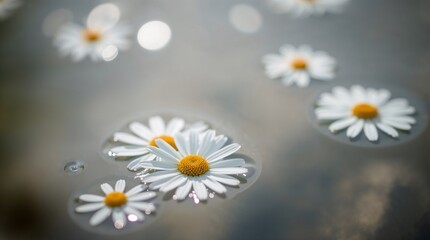 Obraz premium A daisies is floating on the surface of a body of water 