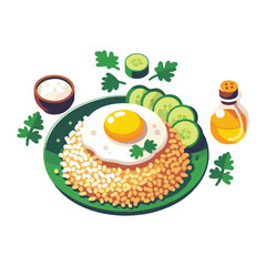 Fried rice with soy sauce, spices, and often topped with a fried egg