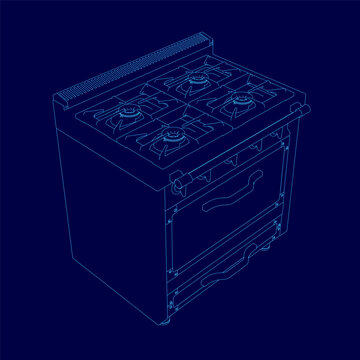 recommend clip art: Contour Gas stove icon isometric vector. New modern empty gas oven with four burner icon. Kitchen appliance, household technic, modern technology