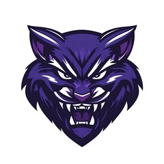 Angry Purple Cat Mascot Logo.  Aggressive Wild Cat Head Graphic Design.