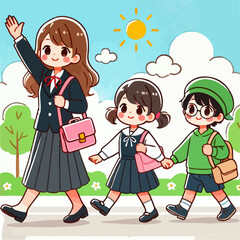 illustration of a child going to school