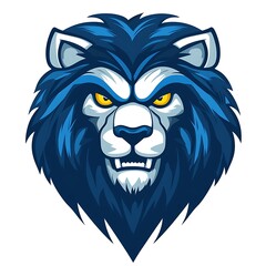 Obraz premium Aggressive Blue Lion Mascot Head. Concept of Strength, Power, and Courage.