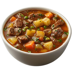 Single Object Hearty Beef Stew on Plain White Background