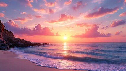 Obraz premium Dream getaway Resort. Well-being background with Serene Sunset Beach.