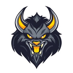 Angry mythical beast head logo. Concept of power, aggression, and fantasy.