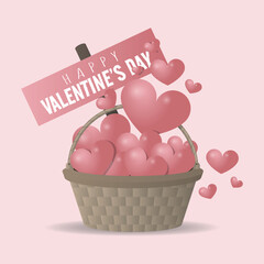 Happy Valentine's Day Poster. A basket full of love with a message board on the back