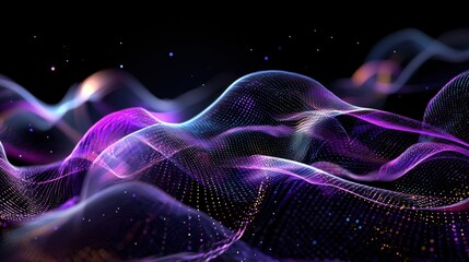 Fototapeta premium Dynamic Purple Soundwaves Seamless Pattern for Surreal Vibrant Wallpaper Design with Glowing Highlights