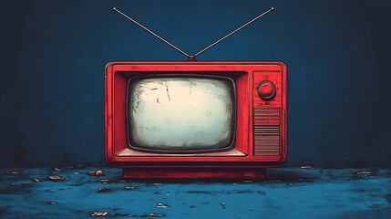 Sleek vector illustration of a 1980s television with antennas isolated on a navy blue background featuring a pure white screen for versatility