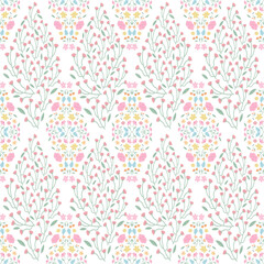Modern seamless pink floral pattern on white background, vector.