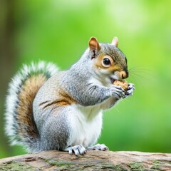 Obraz premium Adorable Squirrel Eating Nut in the Park Surrounded by Lush Greenery, Capturing Nature's Charm and Wildlife in a Tranquil Environment