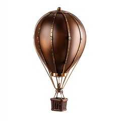 Obraz premium A vintage hot air balloon, beautifully crafted with metal and wood details, showcasing intricate design and elegance, isolated on a white background.
