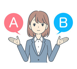AとBの選択肢を選ぶビジネスウーマン