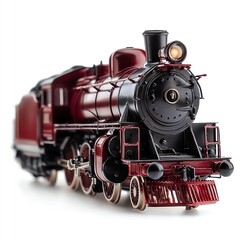 Naklejka premium A detailed model of a vintage steam locomotive, showcasing intricate design and craftsmanship, isolated on a white background.