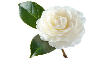 White camellia flower isolated against a pure white background