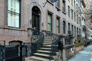 Old brownstone townhouses in Murray Hill historic district of Manhattan