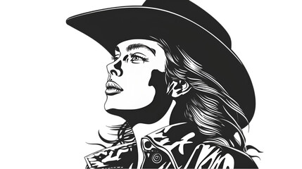 Women's Day, Woman Wearing Hat in Woodcut Style, Isolated white Background, Generative Ai
