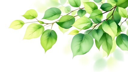 Fototapeta premium Nature Illustration with Green Leaf Branch, Isolated on a White Background.