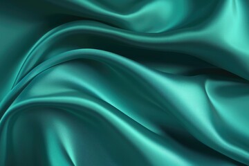 Obraz premium Teal Green Satin Fabric Texture for Design, Close-up View with Web Banner and Copy Space on the Right. Ideal for Various Design Projects.