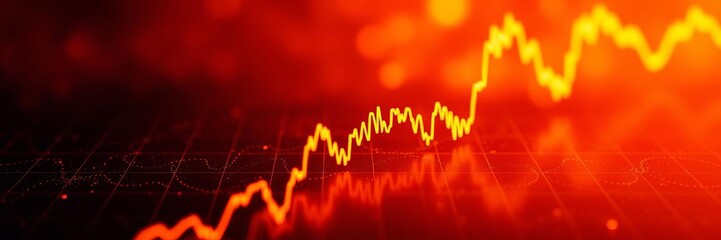 Abstract glowing line chart on fiery surface symbolizing volatility and risk in financial markets, finance, abstract