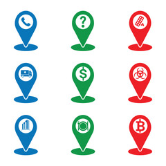 Location and Map Pin Icon Set Vector Design 
