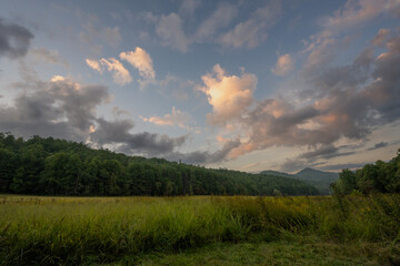 Clouds Light With Evening Color Over Cataloochee Valley