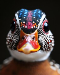 A close-up of a colorful bird showcasing intricate patterns and vibrant colors.