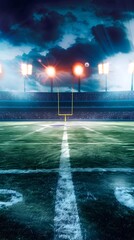 Dramatic American football night game scene with stadium lights illuminating the intense action.