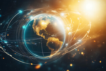 Obraz premium Global Network: A Stunning Digital Earth Visualization