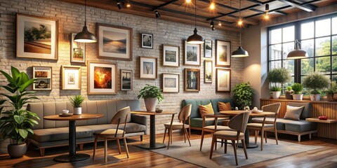 Fototapeta premium Coffee Shop Wall Art Mockup: Interior Design & Frame Showcase