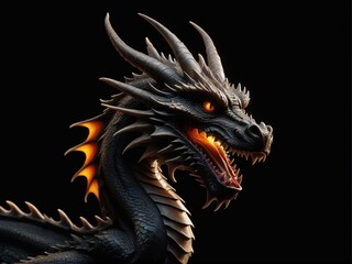 Obraz premium black dragon fired on black background