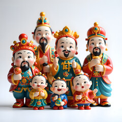 Fototapeta premium Colorful asian inspired figurines celebrating prosperity and joy in a festive gathering, photography of still life concept.