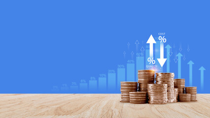 Cost and quality control concept. Quality increase and cost optimization for products or services to improve efficiency, Effective business, Efficient Risk, Cost report