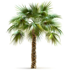Fototapeta premium This highresolution image features a green palm tree on a white background, perfect for tropical and naturethemed designs. Keywords include botanical, exotic, lush, and tropical
