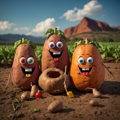 Whimsical Sweet Potato Crew: Fun and Music in a Playful Cartoon Universe
