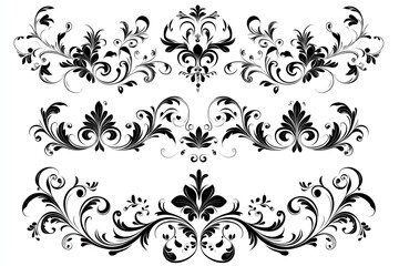 Elegant black floral vector design with intricate swirls and flourishes, ideal for decorative elements and design projects requiring a touch of sophistication and classic beauty.