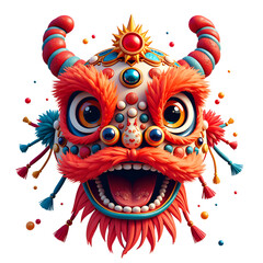 Vibrant mythical creature with enchanting features and festive ornaments, 3d rendering of fantasy concept.