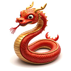 Majestic red dragon with golden accents in whimsical style for mythical portraits, digital illustration of fantasy art concept.