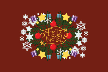 Translation: Merry Christmas. Feliz Natal vector text Calligraphic Lettering design card template. Suitable for greeting card, poster and banner.
