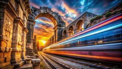 Fototapeta premium Maglev Train Time Travel: Ancient City Light Whirlwinds - Macro Photography