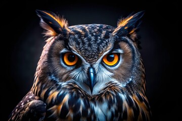 Obraz premium Owl Silhouette Portrait, Night Predator Close-up, Bird of Prey, Dark Wildlife Photography