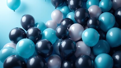 Colorful Celebration Background, with Teal, Turquoise and White Balloons.