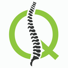 Initial Letter Q Spine Logo Concept For Chiropractic Logo Design, Medical Physiotherapy Symbol