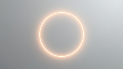 White Surface with Embossed Shape and White Illuminated Edge. Tech Background with Neon Circle.