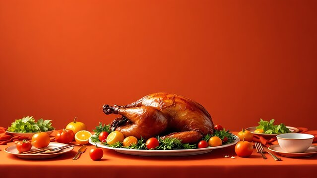 Delicious Roasted Turkey with Fresh Fruits and Wine for Festive Dinner - Celebration Themes and Events - a banner-style image