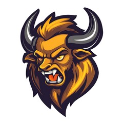 Aggressive Bison Mascot Head. Concept of Strength, Power, and Sport.