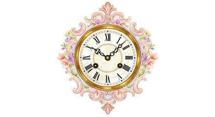 Elegant Floral Wall Clock Vintage Timepiece Roman Numerals Home Decor
