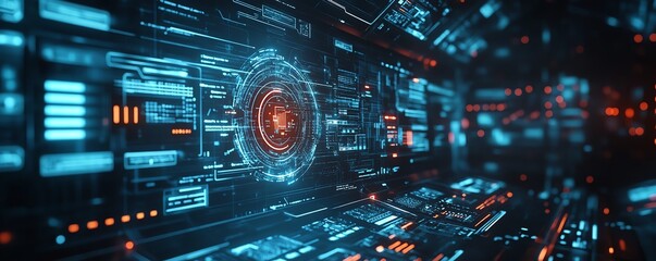 Medical technology icons and electronic medical interface on a hologram virtual screen, representing innovation and the future of healthcare and digital health