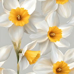 Obraz premium Elegant White Daffodils Floral Seamless Pattern