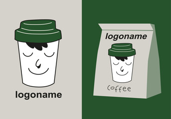 Coffee packaging logo. Drawing glass. Stock Illustrations