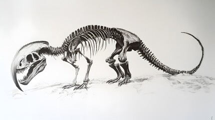Fototapeta premium The skeleton of a Parasaurolophus, featuring its long, curved crest on a white background